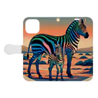 chaochao0701の浮世絵風　シマウマ（偉大な野生動物）"Ukiyo-e Style Zebra (Majestic Wild Animal)" "浮世绘风格的斑马（伟大的野生动物）" 手帳型スマホケースを開いた場合(外側)