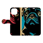 黒パグ🖤Black Pug laboratory🖤のTwo Pugs series 手帳型スマホケースを開いた場合(外側)