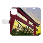 kayuuの夕陽に映える紅色の鳥居 手帳型スマホケースを開いた場合(外側)