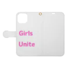 あい・まい・みぃのGirls Unite-女性たちが団結して力を合わせる言葉 手帳型スマホケースを開いた場合(外側)