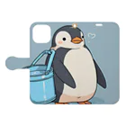 ganeshaのかわいいペンギンとおもちゃのバケツ Book-Style Smartphone Case:Opened (outside)