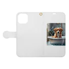 tk_rinbokuの犬の水浴び Book-Style Smartphone Case:Opened (outside)