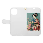 MistyStarkの着物女性の切り絵アート　―　Kimono woman paper-cutting art　ー Book-Style Smartphone Case:Opened (outside)