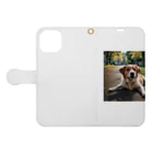 kokin0の足を広げて座る犬 Book-Style Smartphone Case:Opened (outside)