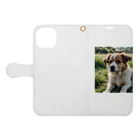 kokin0の草むらで斜めを見つめる犬 dog looking for the anywhere Book-Style Smartphone Case:Opened (outside)