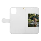 kokin0の水辺を走る犬 dog runnning on the water Book-Style Smartphone Case:Opened (outside)