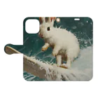 AQUAMETAVERSEのサーフィンをするウサギ Book-Style Smartphone Case:Opened (outside)