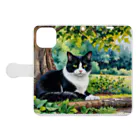 373Digital Lab shopのAI 　水彩猫 Book-Style Smartphone Case:Opened (outside)