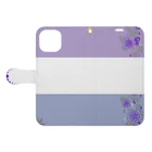 Starmine storeの【caracal】purple and gray flowers 手帳型スマホケースを開いた場合(外側)