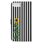 サムライデザインウォレットフォンケースの向日葵×白黒ストライプ 手帳型スマホケースの裏面