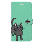 モチクマの猫とお魚柄（グリーン） Book-Style Smartphone Case