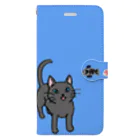 モチクマの猫とお魚柄（ブルー） Book-Style Smartphone Case