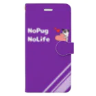 こてんshop.pugのnopug nolife.purple 手帳型スマホケース