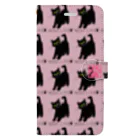 小鳥と映画館のネコライフ 青い瞳の黒猫 手帳型スマホケース ピンク Book-Style Smartphone Case