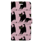 小鳥と映画館のネコライフ 青い瞳の黒猫 ピンクパープル Book-Style Smartphone Case
