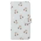 papiko くまさんの【グレー】 kuma with usagi 総柄 Book-Style Smartphone Case