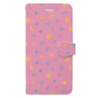 あわじテキスタイルのレトロポップな幾何学柄 ピンク Book-Style Smartphone Case