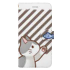 かわいいもののおみせ　いそぎんちゃくのお魚にゃーバージョン２　灰白猫　ブラウンストライプ　上下白ライン Book-Style Smartphone Case