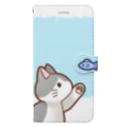 かわいいもののおみせ　いそぎんちゃくのお魚にゃーバージョン２　灰白猫　ブルー　上下白ライン Book-Style Smartphone Case