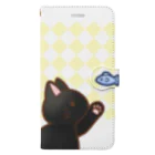 かわいいもののおみせ　いそぎんちゃくのお魚にゃーバージョン２　黒猫　イエローダイヤ柄　上下白ライン Book-Style Smartphone Case