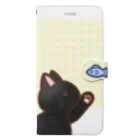 かわいいもののおみせ　いそぎんちゃくのお魚にゃーバージョン２　黒猫　イエローチェック柄　上下白ライン Book-Style Smartphone Case