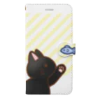 かわいいもののおみせ　いそぎんちゃくのお魚にゃーバージョン２　黒猫　イエローストライプ　上下白ライン Book-Style Smartphone Case