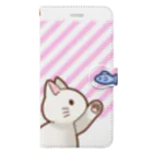 かわいいもののおみせ　いそぎんちゃくのお魚にゃーバージョン２　白猫　ピンクストライプ　上下白ライン Book-Style Smartphone Case