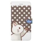 かわいいもののおみせ　いそぎんちゃくのお魚にゃーバージョン２　白猫　ブラウン水玉柄　上下白ライン Book-Style Smartphone Case