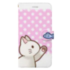かわいいもののおみせ　いそぎんちゃくのお魚にゃーバージョン２　白猫　ピンク水玉柄　上下白ライン Book-Style Smartphone Case