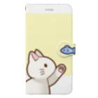かわいいもののおみせ　いそぎんちゃくのお魚にゃーバージョン２　白猫　イエロー　上下白ライン Book-Style Smartphone Case