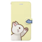 かわいいもののおみせ　いそぎんちゃくのお魚にゃーバージョン２　白猫　イエロー Book-Style Smartphone Case
