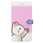 かわいいもののおみせ　いそぎんちゃくのお魚にゃーバージョン２　白猫　ピンク　上下白ライン Book-Style Smartphone Case