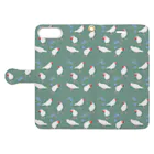 文鳥中心の文鳥と青い花 Book-Style Smartphone Case:Opened (outside)