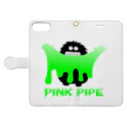 PinkPipeのPINK PIPEスライムモンスター緑 手帳型スマホケースを開いた場合(外側)