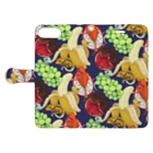 檸檬飴のクレステッドゲッコー×フルーツ盛り合わせ(ネイビー) Book-Style Smartphone Case:Opened (outside)