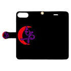 もるすショップの「もるす」の赤い月ロゴ 手帳型スマホケースを開いた場合(外側)