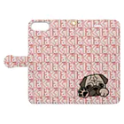 パグ PUG ぱぐ  OHMAI GALLERYのパグ-ぱぐ-PUG-パーグー-2 手帳型iPhoneケース 手帳型スマホケースを開いた場合(外側)