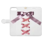 💜Salon de Lucia💜のPink × Lavender Lased-up Ribbon Book-Style Smartphone Case:Opened (outside)