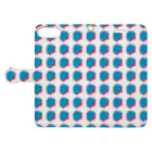 SANKAKU DESIGN STOREの赤青/青赤 ブラシ水玉模様。B 手帳型スマホケースを開いた場合(外側)