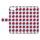 SANKAKU DESIGN STOREの赤青/青赤 ブラシ水玉模様。C 手帳型スマホケースを開いた場合(外側)
