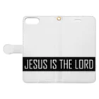 PRAISEのJESUS IS THE LORD(黒） 手帳型スマホケースを開いた場合(外側)