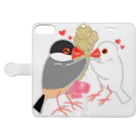 Lily bird（リリーバード）の粟穂をプレゼント 桜&白文鳥 Book-Style Smartphone Case:Opened (outside)