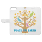 フェザーフレンズの鳥/Peace on Earthツリー Book-Style Smartphone Case:Opened (outside)