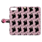 小鳥と映画館のネコライフ 青い瞳の黒猫 手帳型スマホケース ピンク Book-Style Smartphone Case:Opened (outside)