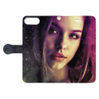 Fred HorstmanのBeautiful woman with purple hair and dark brown eyes  紫色の髪と濃い茶色の目を持つ美しい女性 Book-Style Smartphone Case:Opened (outside)