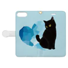 WAMI ARTの青いハートと黒猫2 Book-Style Smartphone Case:Opened (outside)
