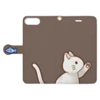 かわいいもののおみせ　いそぎんちゃくのお魚にゃーバージョン２　白猫　ブラウン Book-Style Smartphone Case:Opened (outside)