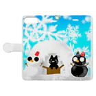 くろねこさんのくろねこさんと雪だるま 手帳型スマホケースを開いた場合(外側)