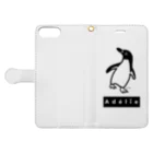 みみはんこ/消しゴムはんこのAdélie Penguin (+logo B) 手帳型スマホケースを開いた場合(外側)