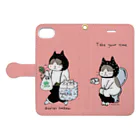 ほっかむねこ屋（アトリエほっかむ）のトイレねこ　お買い物ねこ　ピンク Book-Style Smartphone Case:Opened (outside)